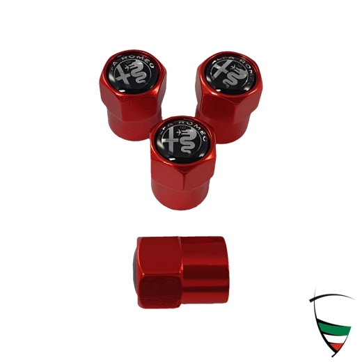 Jeu de capuchons de valve en métal rouge hexagonal 9mm Emblème Alfa Romeo noir/blanc