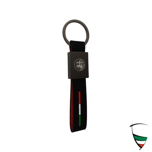 KEYCHAIN TEXTILE BLACK/TRICOLORE 123x22MM WITH KEY RING