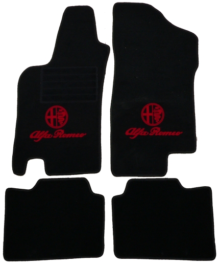 FLOOR MATS 145 9.94-05.99, BACK/RED EMBLEM LINKED VELOUR, COATED BACK: LATEX EMBOSSMENT