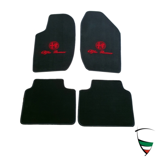 FOOT MATS BLACK VELOUR 164, WITH RED ALFA LOGO