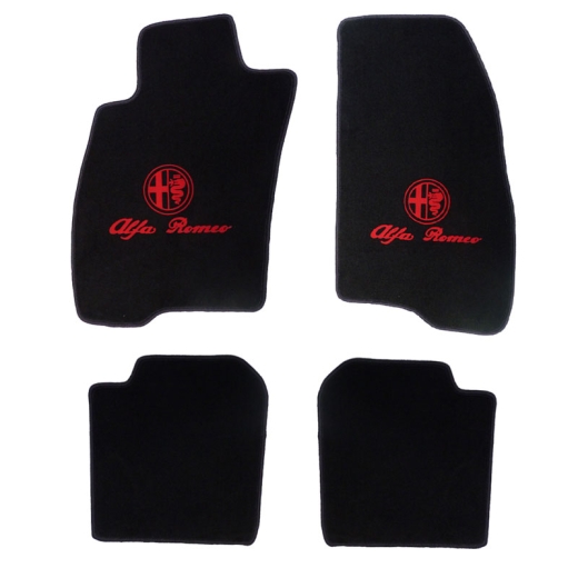 Fußmattensatz Alfa MITO 4tlg. schwarz/rotes Emblem Tuftvelour, gekettelt
