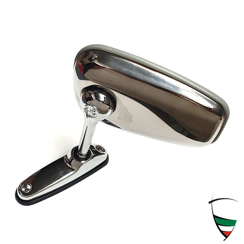 Außenspiegel Chrom oval/länglich mit Alfa Romeo Emblem, inkl. Unterlage