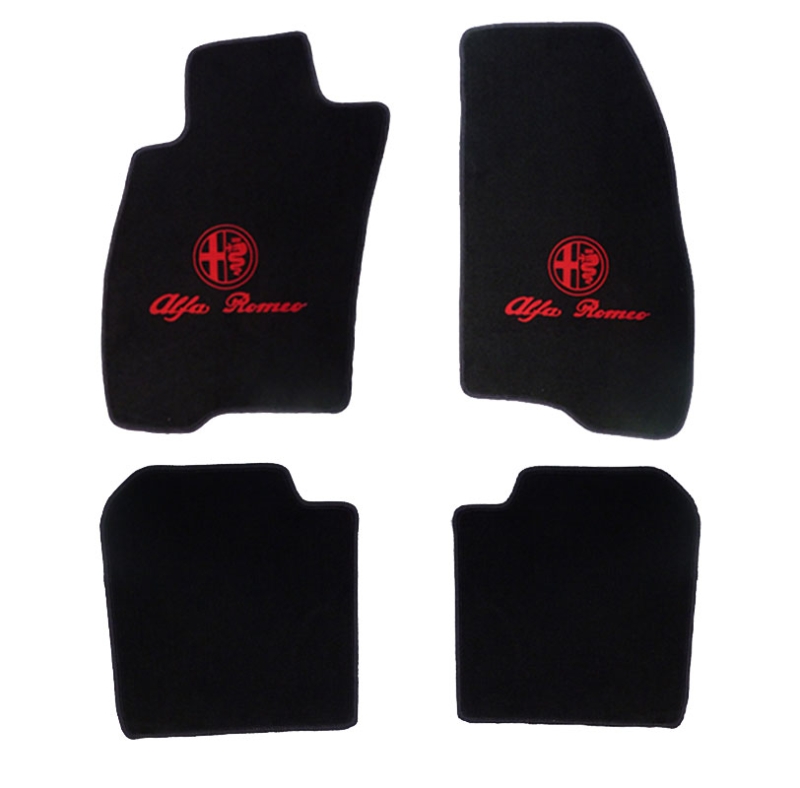 FLOOR MAT SET 156 BLACK VELOUR WITH RED EMBLEM