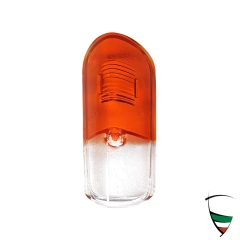Blinkerglas Kantenhaube links orange-weiß