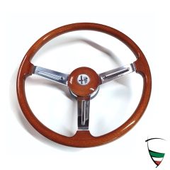 Holzlenkrad Alfa Romeo 1. Serie 1300-1750cc, Emblem silber, flach geschüsselt, 380mm